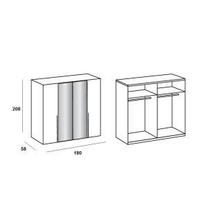 Armoire 4 portes 2 miroirs WILMA 180 cm chêne naturel
