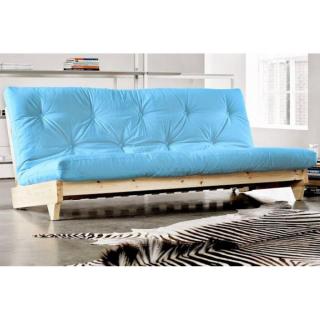 Banquette convertible futon FRESH pin coloris bleu clair couchage 140*200 cm.