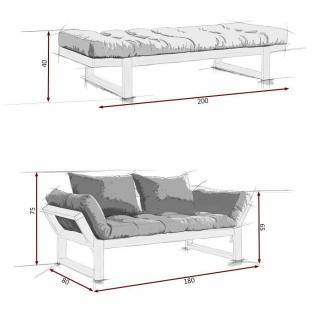 Banquette méridienne noire EDGE futon en tissu enduit vintage chocolat couchage 75*200cm