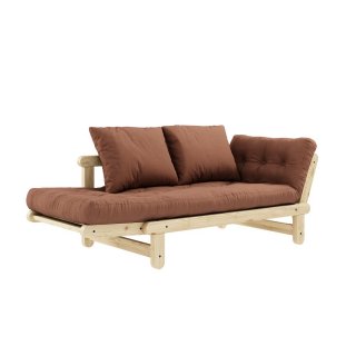 Banquette méridienne futon BEAT pin naturel tissu coloris brun argile couchage 75*200 cm.