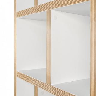 BERLIN bibliothèque 5 niveaux blanche mate et bois
