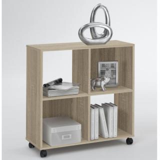 Bibliothèque sur roulette STRASBOURG coloris chêne 4 compartiments Bibliothèque sur roulette STRASBOURG coloris chêne 4 compartiments