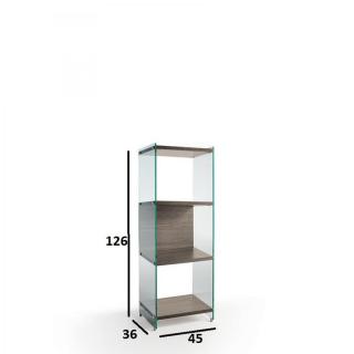 Bibliothèque murale 4 étagères BABYLONE 45 cm céruse noyer