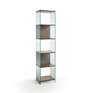 Bibliothèque murale 6 étagères BABYLONE 45 cm céruse noyer