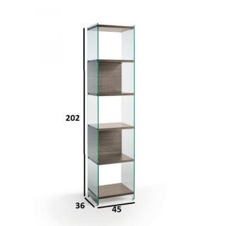 Bibliothèque murale 6 étagères BABYLONE 45 cm céruse noyer