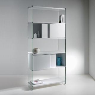 Bibliothèque murale BABYLONE 90 cm portes coulissantes blanc céruse