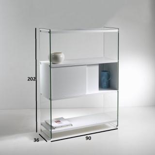 Bibliothèque murale BABYLONE 90 cm 1 porte coulissante céruse blanche