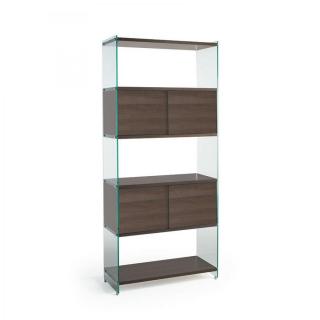 Bibliothèque murale BABYLONE 90 cm portes coulissantes céruse noyer