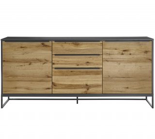 Buffet ABOU 2 portes 3 tiroirs plaqué chêne, structure laqué gris anthracite