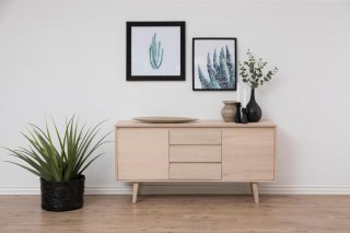 Buffet bas design NORA 2 portes 3 tiroirs Bois naturel