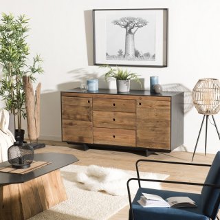 Buffet DANDY 2 portes 3 tiroirs en pin recyclé