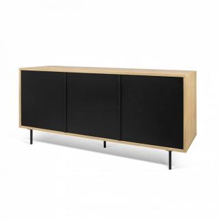 LIME buffet design chêne avec 3 portes laque noir mat pied en acier laqué noir