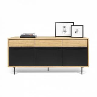 LIME buffet design chêne avec 3 portes laque noir mat pied en acier laqué noir