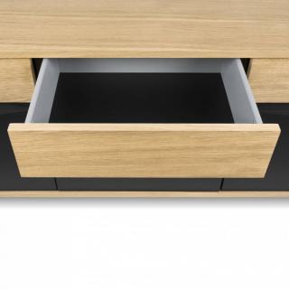 LIME buffet design chêne avec 3 portes laque noir mat pied en acier laqué noir