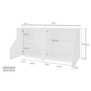 Buffet bas NALIE
blanc laqué brillant 4 portes, largeur 159 cm