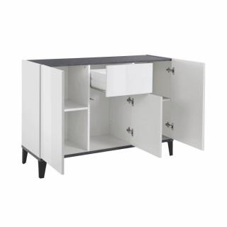 Buffet bas VALIE blanc, gris ardoise 3 portes 1 tiroir