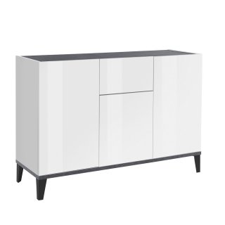 Buffet bas VALIE blanc, gris ardoise 3 portes 1 tiroir