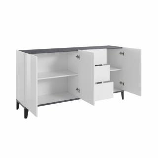 Buffet bas VALIE blanc, gris ardoise 3 portes 3 tiroirs