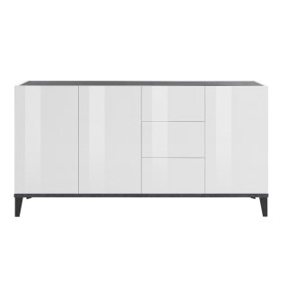 Buffet bas VALIE blanc, gris ardoise 3 portes 3 tiroirs
