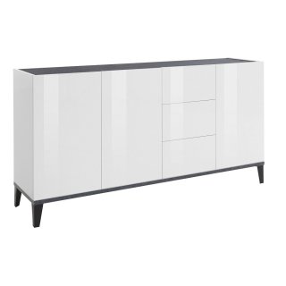 Buffet bas VALIE blanc, gris ardoise 3 portes 3 tiroirs
