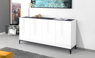 Buffet bas VALIE blanc, gris ardoise 4 portes