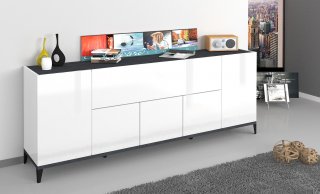 Buffet bas VALIE blanc, ardoise 1 porte centrale rabattable
