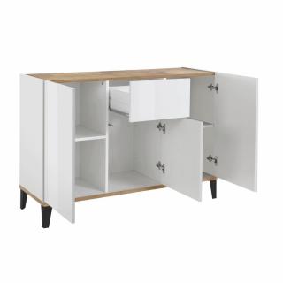 Buffet bas VALIE blanc, érable 3 portes 1 tiroir Buffet bas VALIE blanc, érable 3 portes 1 tiroir