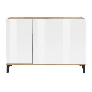 Buffet bas VALIE blanc, érable 3 portes 1 tiroir