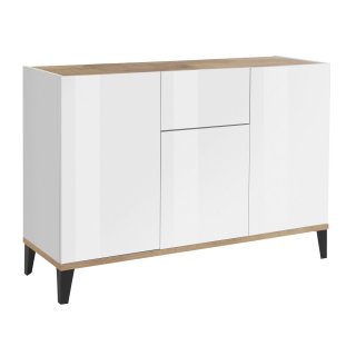 Buffet bas VALIE blanc, érable 3 portes 1 tiroir