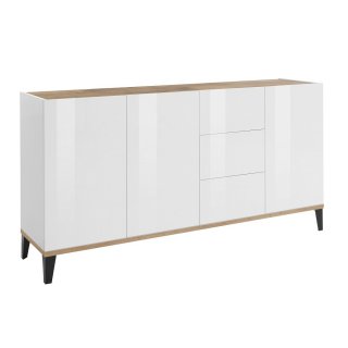 Buffet bas VALIE blanc, érable 3 portes 3 tiroirs