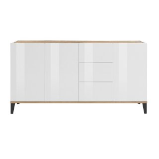 Buffet bas VALIE blanc, érable 3 portes 3 tiroirs