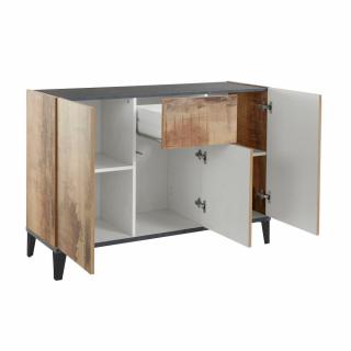 Buffet bas VALIE érable, gris ardoise 3 portes 1 tiroir Buffet bas VALIE érable, gris ardoise 3 portes 1 tiroir
