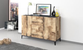 Buffet bas VALIE érable, gris ardoise 3 portes 1 tiroir