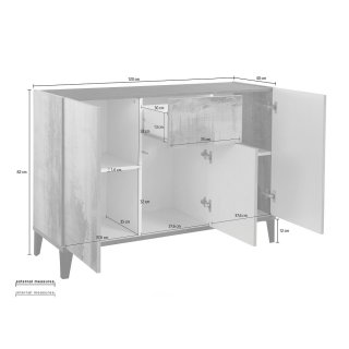 Buffet bas VALIE érable, gris ardoise 3 portes 1 tiroir