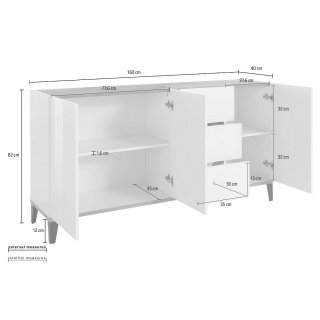 Buffet bas VALIE érable, gris ardoise 3 portes 3 tiroirs