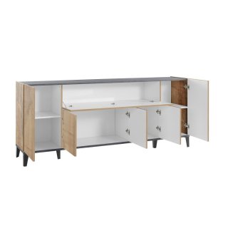 Buffet bas VALIE érable, ardoise 1 porte centrale rabattable