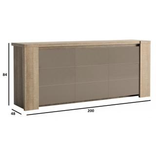 DERBY Buffet enfilade 3 portes en chêne taupe porte en verre taupe éclairage led inclus