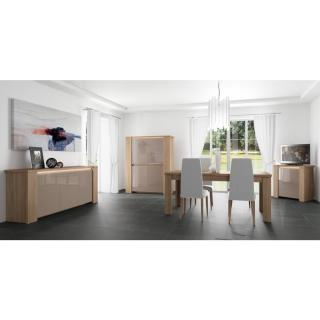 DERBY Buffet enfilade 3 portes en chêne taupe porte en verre taupe éclairage led inclus