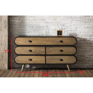 Commode style industriel KLAUS  5 tiroirs chêne vintage