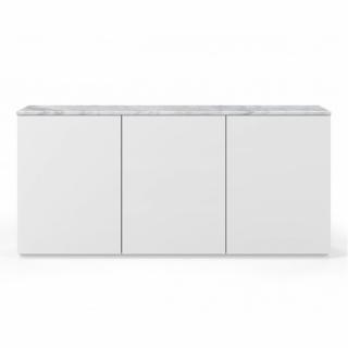 Buffet WHITY blanc mat 180cm 3 portes Plateau en Marbre blanc Buffet WHITY blanc mat 180cm 3 portes Plateau en Marbre blanc