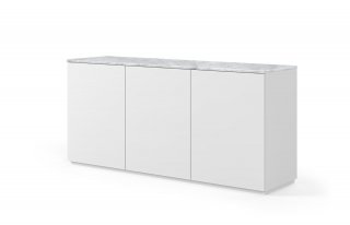 Buffet WHITY blanc mat 180cm 3 portes Plateau en Marbre blanc