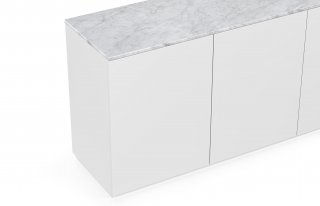 Buffet WHITY blanc mat 180cm 3 portes Plateau en Marbre blanc