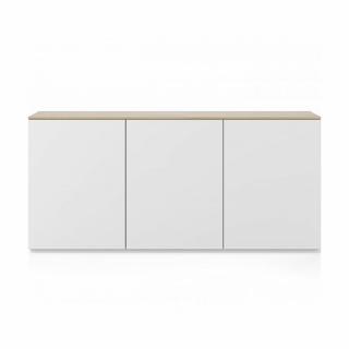 Buffet WHITY blanc mat 180cm 3 portes Plateau en bois de chêne clair Buffet WHITY blanc mat 180cm 3 portes Plateau en bois de chêne clair