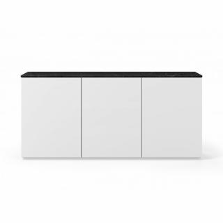 Buffet WHITY blanc mat 180cm 3 portes Plateau en Marbre noir Buffet WHITY blanc mat 180cm 3 portes Plateau en Marbre noir