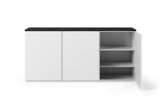 Buffet WHITY blanc mat 180cm 3 portes Plateau en Marbre noir