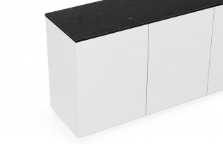 Buffet WHITY blanc mat 180cm 3 portes Plateau en Marbre noir