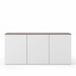 Buffet WHITY blanc mat 180cm 3 portes Plateau noyer Buffet WHITY blanc mat 180cm 3 portes Plateau noyer