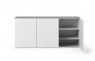 Buffet WHITY blanc mat 180cm 3 portes Plateau noyer