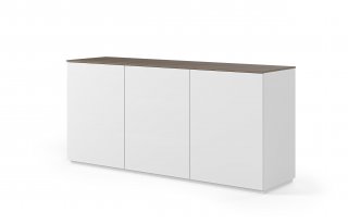 Buffet WHITY blanc mat 180cm 3 portes Plateau noyer