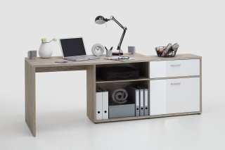 Bureau d'angle DINO finition chêne sable et blanc 